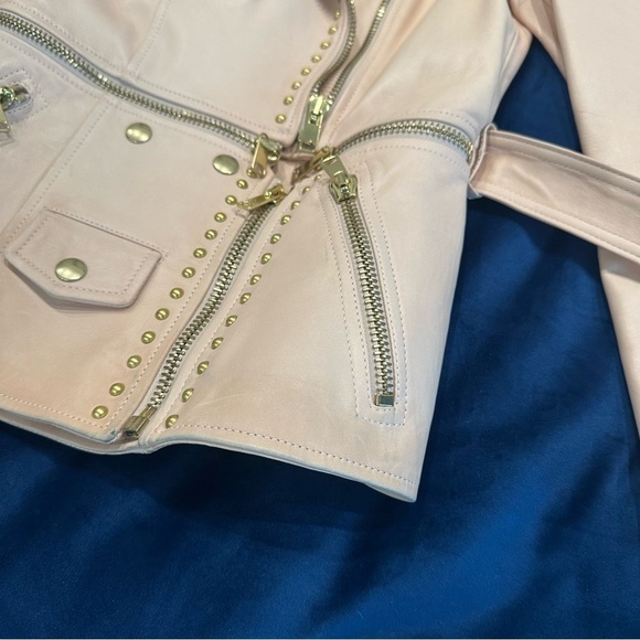 Alexander McQueen Belted Blush Leather Stud Zipper Jacket 40/S - Picture 12 of 14